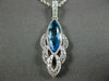 ESTATE 1.36CT DIAMOND & AAA BLUE TOPAZ 14KT WHITE GOLD 3D TEAR DROP LEAF PENDANT