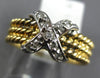 ESTATE .14CT DIAMOND 14KT WHITE & YELLOW GOLD 3D MULTI ROW ROPE X LOVE RING