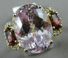 LARGE 14.42CT DIAMOND KUNZITE & GARNET 14KT YELLOW GOLD 3 STONE OVAL HALO RING