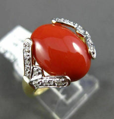 ESTATE .07CT DIAMOND & AAA CORAL 14KT YELLOW GOLD 3D FILIGREE MILGRAIN FUN RING