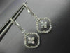 ESTATE 1.23CT DIAMOND 14K WHITE GOLD 3D FLOWER LEVERBACK HUGGIE HANGING EARRINGS