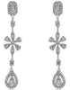 .88CT DIAMOND 14KT WHITE GOLD BAGUETTE CLUSTER FLOWER TEAR DROP HANGING EARRINGS
