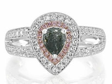 WIDE 1.15CT MULTI COLOR DIAMOND 18K WHITE & ROSE GOLD PEAR SHAPE ENGAGEMENT RING