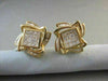 ESTATE LARGE 3.60CT DIAMOND 14KT YELLOW GOLD SQUARE FLOWER CLIP ON EARRINGS