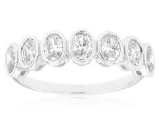 1.0CT DIAMOND 14K WHITE GOLD OVAL CLASSIC 7 STONE BEZEL WEDDING ANNIVERSARY RING