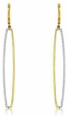 ESTATE LONG .33CT DIAMOND 14KT YELLOW GOLD 3D OVAL ELONGATED HANGING EARRINGS