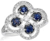 ESTATE 1.10CT DIAMOND & AAA SAPPHIRE 14K WHITE GOLD 3D 4 LEAF CLOVER FLOWER RING