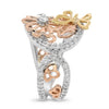 ESTATE LARGE .76CT DIAMOND 18KT TRI COLOR GOLD 3D FLOWER BUTTERFLY FUN RING