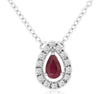 .38CT DIAMOND & AAA RUBY 14K WHITE GOLD 3D PEAR SHAPE & ROUND SOLITAIRE NECKLACE