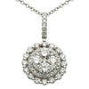 ESTATE .92CT DIAMOND 18KT WHITE GOLD 3D ROUND CLUSTER DOUBLE HALO FLOWER PENDANT