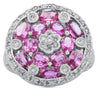 WIDE 3.4CT DIAMOND & AAA PINK SAPPHIRE 18K WHITE GOLD OVAL & ROUND CIRCULAR RING
