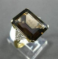 ESTATE LARGE 6.02CT DIAMOND SMOKY TOPAZ 14K YELLOW GOLD 3 STONE ENGAGEMENT RING