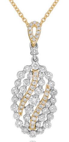 1.01CT DIAMOND 18K 2 TONE GOLD CLASSIC CLUSTER OVAL JOURNEY FUN FLOATING PENDANT