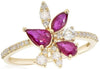 ESTATE 1.09CT DIAMOND & AAA RUBY 14KT YELLOW GOLD 3D MULTI SHAPE FLOWER FUN RING