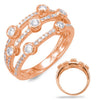 ESTATE WIDE .68CT DIAMOND 14KT ROSE GOLD CLASSIC THREE ROW BEZEL ETOILE FUN RING