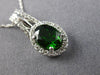 ESTATE 1.54CT DIAMOND & AAA GREEN GARNET 14KT WHITE GOLD 3D OVAL HALO PENDANT