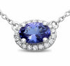 ESTATE .64CT DIAMOND & AAA TANZANITE 14KT WHITE GOLD 3D OVAL HALO LOVE NECKLACE