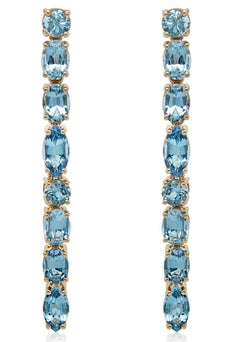4.34CT AAA AQUAMARINE 18K YELLOW GOLD 3D MULTI SHAPE FUN TENNIS HANGING EARRINGS