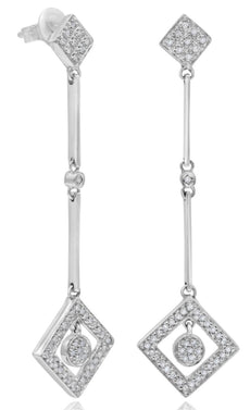 .32CT DIAMOND 14KT WHITE GOLD 3D GEOMETRICAL BY THE YARD FLORAL HANGING EARRINGS