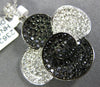 ESTATE LARGE 1.39CT WHITE & BLACK DIAMOND 18KT WHITE GOLD 3D FLOWER LOVE PENDANT