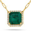 LARGE 3.19CT DIAMOND AAA EMERALD 14KT GOLD SQUARE EMERALD CUT SOLITAIRE NECKLACE
