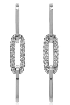 1.40CT DIAMOND 18KT WHITE GOLD OPEN OVAL 3 LINK CRISS CROSS FUN HANGING EARRINGS