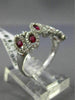 ESTATE WIDE 1CT DIAMOND & ROUND RUBY 14KT WHITE GOLD MULTI LEAF ETOILE LOVE RING