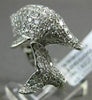 ESTATE 1.82CT DIAMOND 14KT WHITE GOLD 3D HANDCRAFTED HAPPY DOLPHIN FUN RING