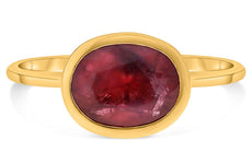 LARGE GIA 2.54CT DIAMOND & AAA RUBY 14KT YELLOW GOLD OVAL BEZEL ENGAGEMENT RING