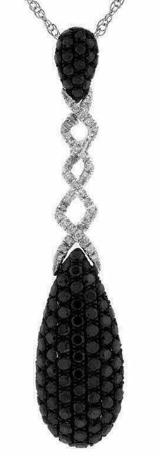 2.30CT WHITE & BLACK DIAMOND 14KT WHITE GOLD CLASSIC INFINITY TEAR DROP PENDANT