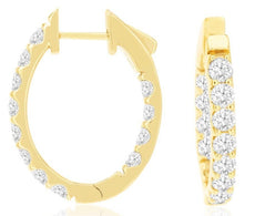 ESTATE 3.0CT DIAMOND 14K YELLOW GOLD ROUND INSIDE OUT OVAL HOOP HANGING EARRINGS