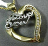 ESTATE LARGE .15CT DIAMOND 14KT TWO TONE GOLD 3D OPEN HEART I LOVE YOU PENDANT