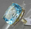 ESTATE WIDE RECTANGULAR 18.33CT AAA BLUE TOPAZ & DIAMOND 18KT TWO TONE GOLD RING