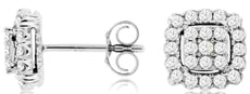 .48CT DIAMOND 14K WHITE GOLD CLASSIC ROUND PAVE SQUARE FLOWER HALO STUD EARRINGS