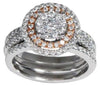 LARGE 1.0CT DIAMOND 14KT WHITE & ROSE GOLD MULTI ROW DOUBLE HALO ENGAGEMENT RING