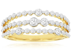 ESTATE .86CT DIAMOND 14K 2 TONE GOLD CLASSIC 3 ROW SHARED PRONG ANNIVERSARY RING