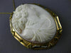 ANTIQUE LARGE PEARL & SAPPHIRE 14K YELLOW GOLD SHELL CAMEO PIN PENDANT #19939