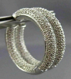 ESTATE LARGE WIDE 6.0CT DIAMOND 14K WHITE GOLD 3D DOUBLE MULTI ROW HOOP EARRINGS