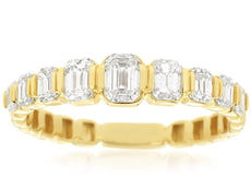 1.0CT DIAMOND 14KT YELLOW GOLD 3D EMERALD CUT 9 STONE WEDDING ANNIVERSARY RING