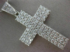 ESTATE MASSIVE 15CT ROUND DIAMOND PLATINUM HANDCRAFTED MULTI ROW CROSS PENDANT