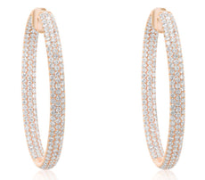 ESTATE 11.3CT DIAMOND 18KT YELLOW GOLD 3D 3 ROW INSIDE OUT HOOP HANGING EARRINGS