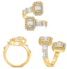 LARGE 1.78CT DIAMOND 14KT YELLOW GOLD 3D ROUND & BAGUETTE CLUSTER INVISIBLE RING