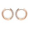 ESTATE WIDE .89CT DIAMOND 18KT ROSE GOLD MULTI ROW CLASSIC PAVE HUGGIE EARRINGS