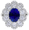 EXTRA LARGE 6.17CT DIAMOND & AAA SAPPHIRE 18K WHITE GOLD 3D OVAL ENGAGEMENT RING