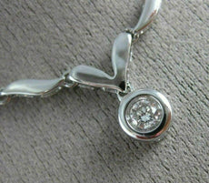 ANTIQUE .20CT DIAMOND 18K WHITE GOLD 3D CLASSIC SOLITAIRE SWIRL NECKLACE #19119