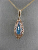 LARGE 3.12CT DIAMOND & AAA BLUE TOPAZ 14KT ROSE GOLD TEAR DROP FILIGREE PENDANT