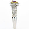 .49CT WHITE PINK & FANCY YELLOW DIAMOND 18K WHITE ROSE GOLD HALO ENGAGEMENT RING