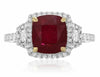 GIA CERTIFIED 3.18CT DIAMOND & AAA RUBY 18KT 2 TONE GOLD 3D HALO ENGAGEMENT RING