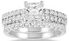 1.80CT DIAMOND 14KT WHITE GOLD 3D PRINCESS CUT & ROUND CLASSIC WEDDING RING SET