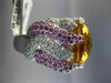 LARGE 17.10CT DIAMOND PINK SAPPHIRE & CITRINE 18KT WHITE GOLD SQUARE FLAME RING